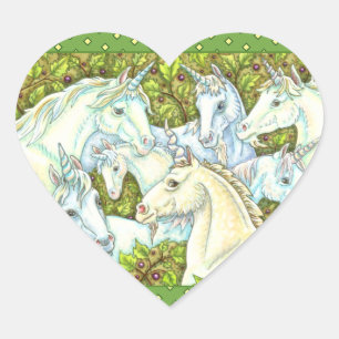 Sticker Cœur HERDE UNICORN MÉDIÉVAL, CHEVAUX, Imaginaire DE LA 