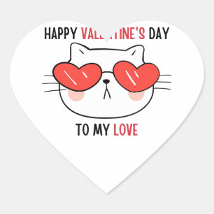 Sticker Cœur Heureuse Sainte-Valentin   chat mignon avec les ye