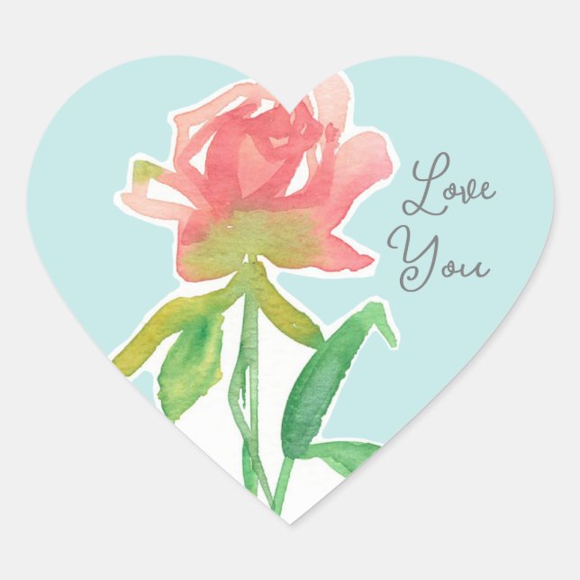 Sticker Cœur Heureuse Sainte-Valentin Love You Rose (Devant)