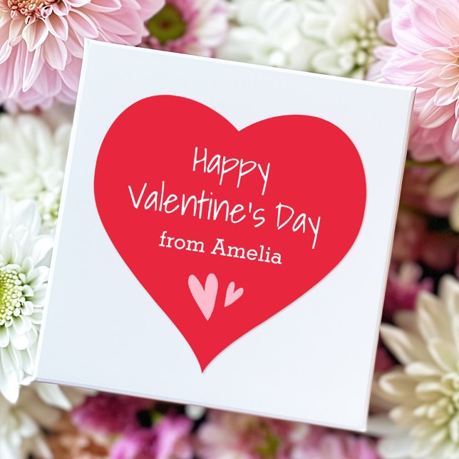 Sticker Cœur Heureuse Sainte-Valentin rouge du nom personnalisé (Red Happy Valentine's Day from custom Name Heart Sticker)