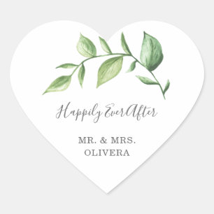 Sticker Cœur Heureusement Jamais Après Rustique Verdure Mariage