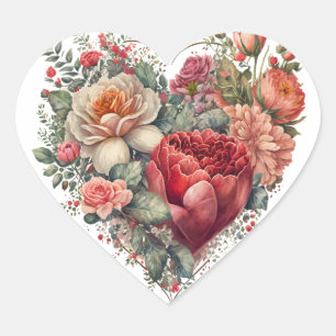 Sticker Cœur Heureux Mariage Rose de Valentine
