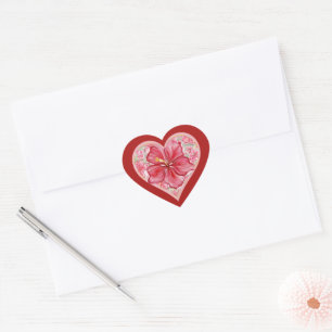 Sticker Cœur Hibiscus & dentelle RED