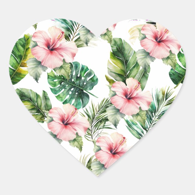 Sticker Cœur Hibiscus rose tropical (Devant)