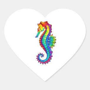 Sticker Cœur Hippocampe polygonal arc-en-ciel