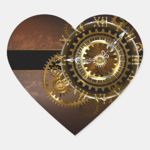Sticker Cœur Horloge Steampunk avec des engrenages anciens