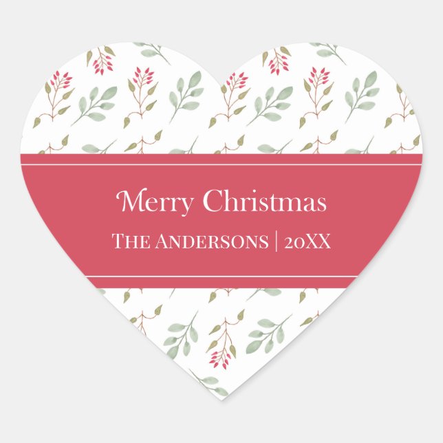 Sticker Cœur Hot Pink Holly Berry Joyeux cadeau de Noël (Devant)
