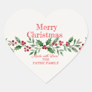 Sticker Cœur Houx de Noël fait avec amour Style d'amour