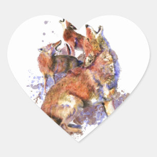 Sticker Cœur Howling Coyote Pack, Animal, Nature