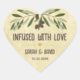 Sticker Cœur Huile d'olive Coeur Mariage rustique infusé d'amou