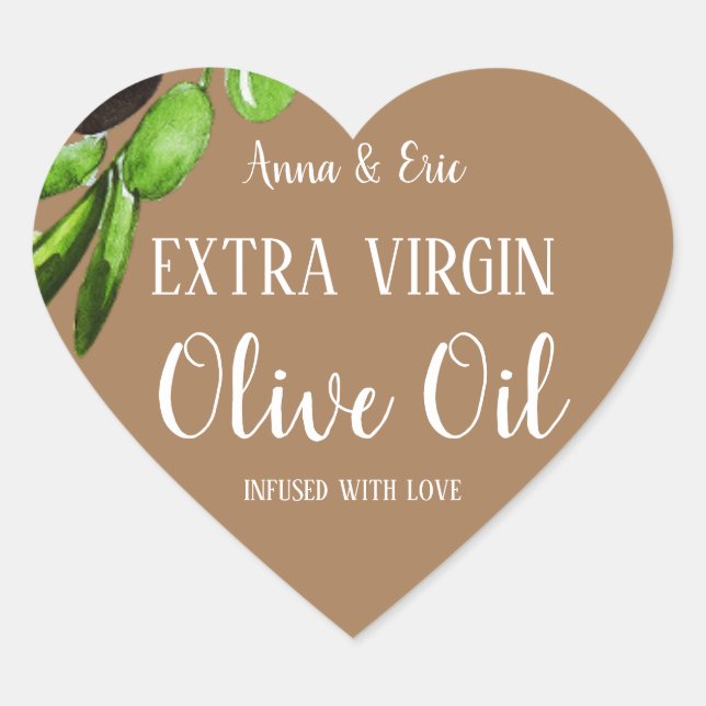 Sticker Cœur Huile d'olive extra vierge Élégant mariage moderne (Devant)
