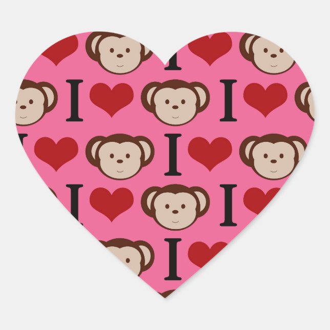 Sticker Cœur I Heart Monkey Pink I Love Monkeys Valentines (Devant)