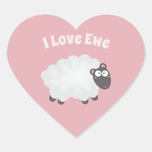 Sticker Cœur I Love Ewe Kawaii Cute Animal Funny Pun Humour ros