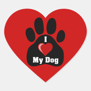 Sticker Cœur I Love (Heart) My Dog empreinte de patte