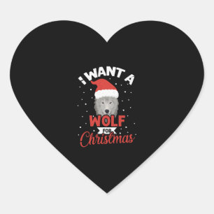 Sticker Cœur I Want A Wolf For Christmas