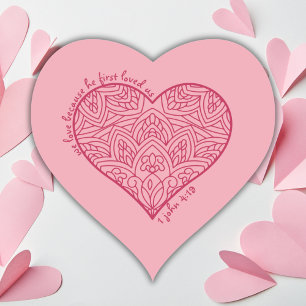 Sticker Cœur Il Nous Aimait D'Abord 1 Jean 4:19 Coeur Rouge Chr