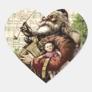 Sticker Cœur Illustration classique de Thomas Nast du Père Noël