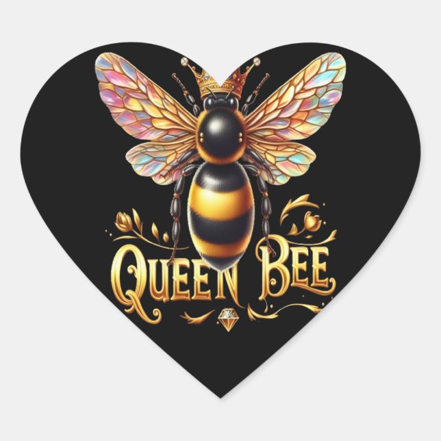 Sticker Cœur Illustration de l'abeille royale majestueuse avec  (Devant)
