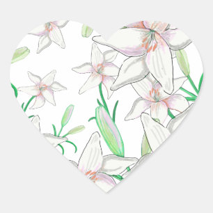 Sticker Cœur Illustration de lys blanc  