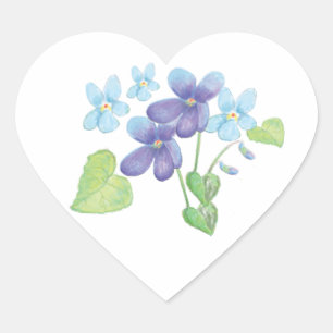 Sticker Cœur Illustration des fleurs de violet sauvages