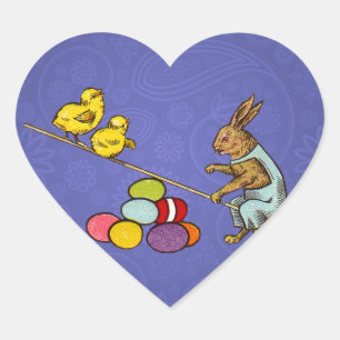 Sticker Cœur Illustration des oeufs de poulets lapins de Pâques