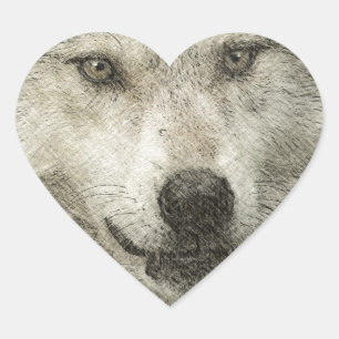 Sticker Cœur Illustration du crayon de loup d'argent