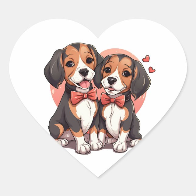 Sticker Cœur Illustration romantique de l'amour du Beagle chiot (Devant)