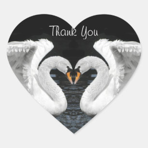 Sticker Cœur Image en miroir du cygne muet blanc - Merci