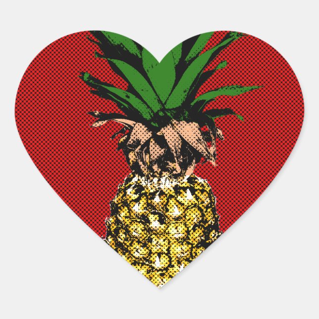 Sticker Cœur Image Newsprint ananas (Devant)