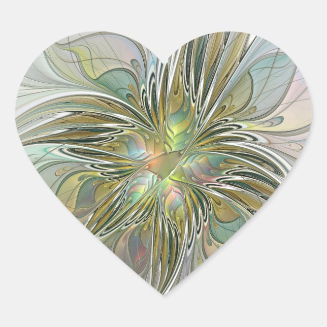 Sticker Cœur Imaginaire Floral Fleur Art Fractal Moderne Avec O (Devant)