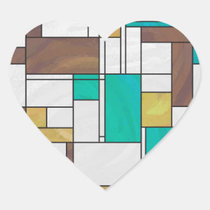 Sticker Cœur Impression Brown jaune Turquoise Mondrial