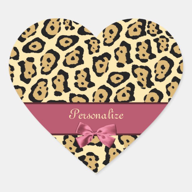 Sticker Cœur Impression Jaguar tendance avec Bow en ruban rose  (Devant)