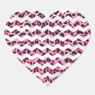 Sticker Cœur Impression léopard noir et rose chaud