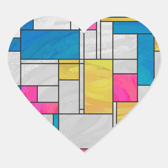 Sticker Cœur Impression Mondrial jaune rose (Devant)