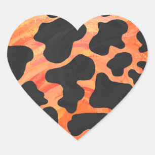 Sticker Cœur Impression noire et orange de vache
