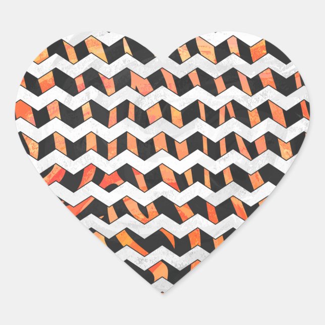 Sticker Cœur Impression noire et orange Zebra (Devant)