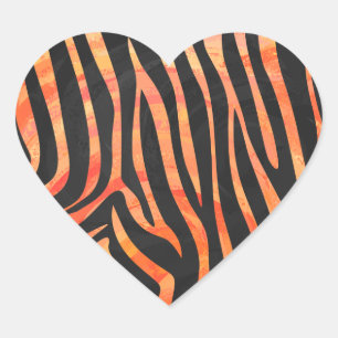 Sticker Cœur Impression noire et orange Zebra