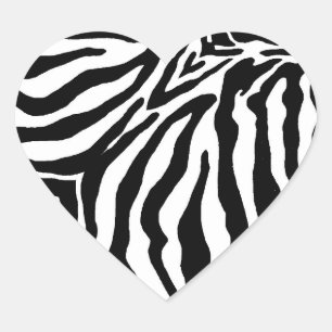 Sticker Cœur Impression Zèbre noir et blanc