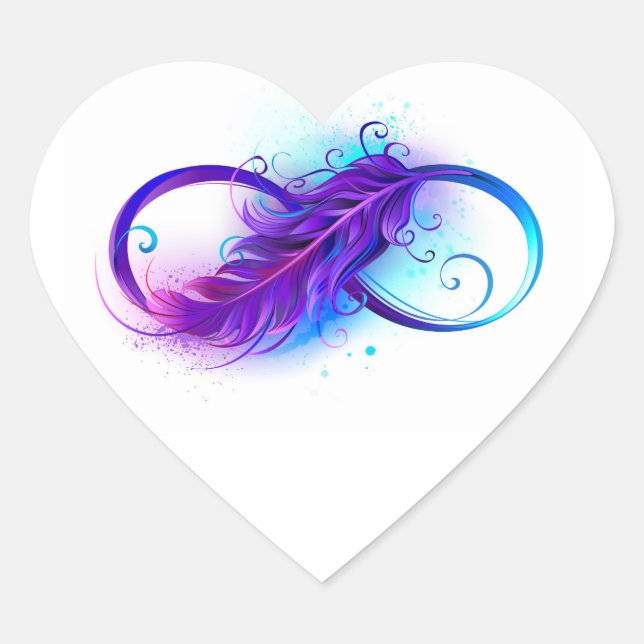 Sticker Cœur Infinity with purple feather (Devant)