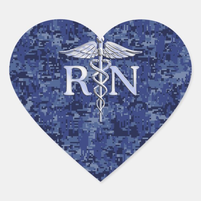 Sticker Cœur Infirmière autorisée RN Caduceus sur Camo bleu de  (Devant)