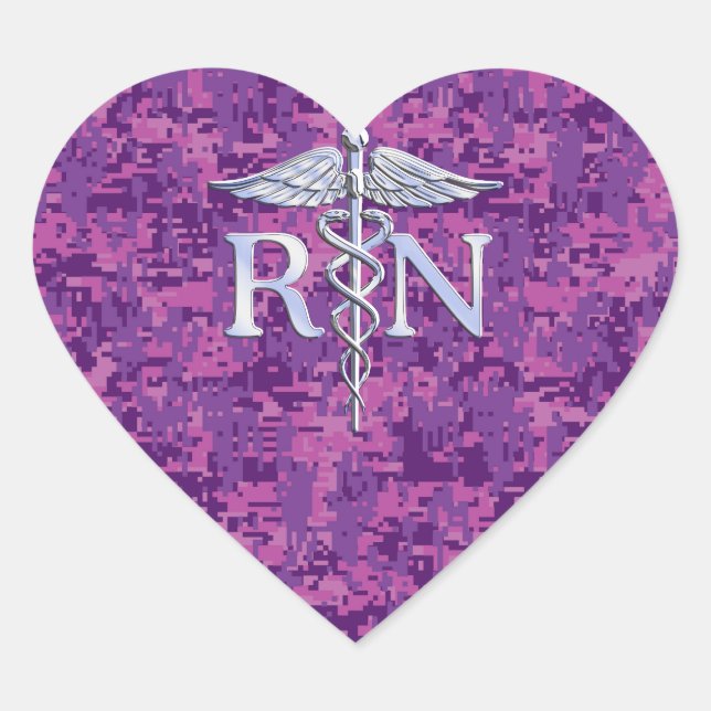 Sticker Cœur Infirmière inscrite RN Caduceus sur Camouflage ros (Devant)