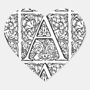 Sticker Cœur Initiale Un Monogramme Floral Motif