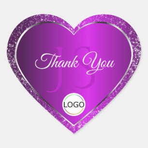 Sticker Cœur Initiales de logo violet classe avec paillettes, m