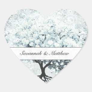 Sticker Cœur Inséparable victorien bleu Damask Heart Leaf Tree