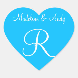 Sticker Cœur Invitation de monogrammes personnalisables en bleu
