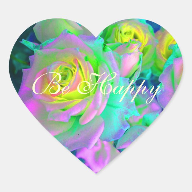 Sticker Cœur Iridescente esthétique Roses précoces Soyez heureu (Devant)