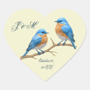 Sticker Cœur Ivory Pastel Lovebirds Romantique Bluebirds Mariag