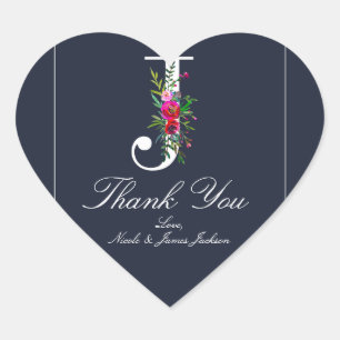 Sticker Cœur J Monogram Dernière Initiale Moderne Fleurs Bleues