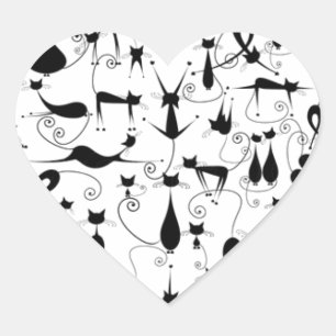 Sticker Cœur j'aime la silhouette de chats noirs