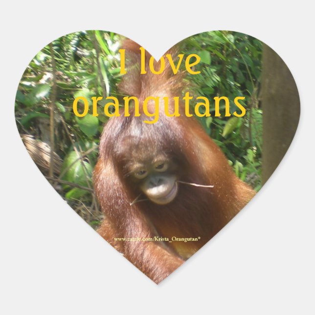 Sticker Cœur J'Aime Les Orangutans (Devant)